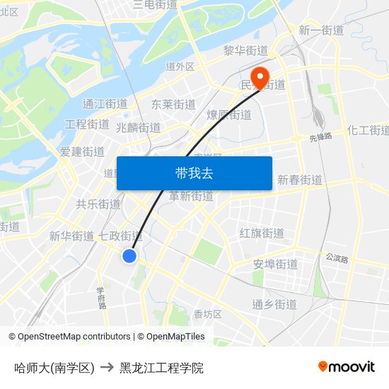 哈师大(南学区) to 黑龙江工程学院 map