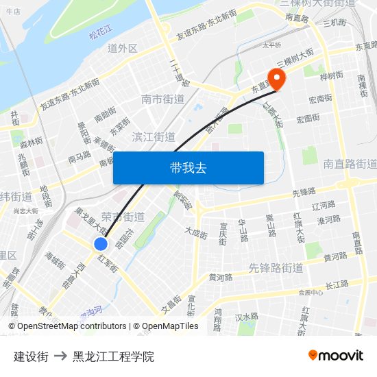 建设街 to 黑龙江工程学院 map