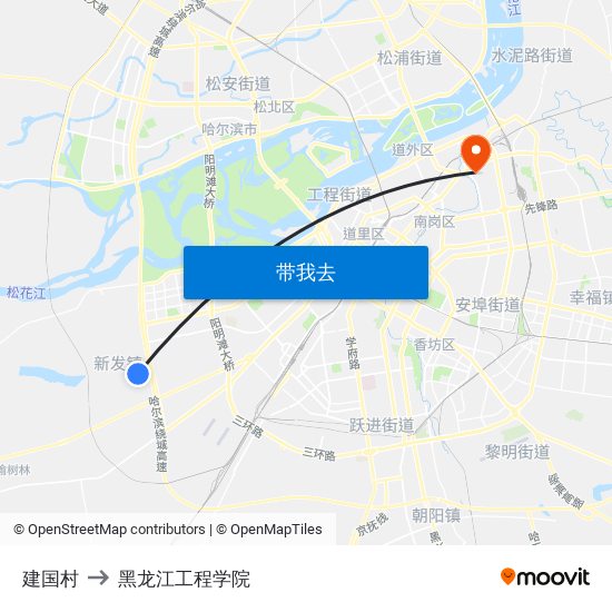 建国村 to 黑龙江工程学院 map