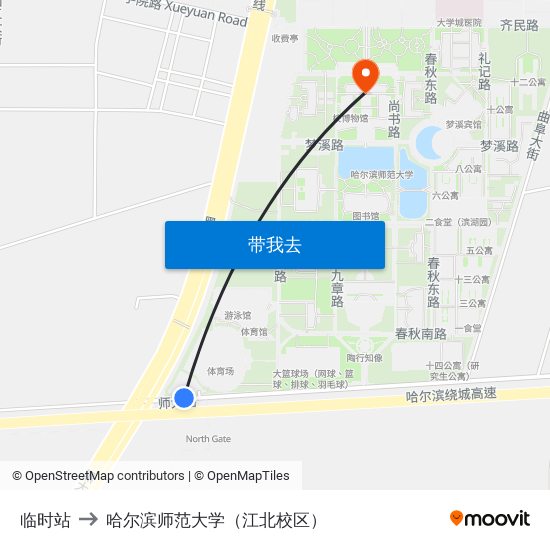 临时站 to 哈尔滨师范大学（江北校区） map