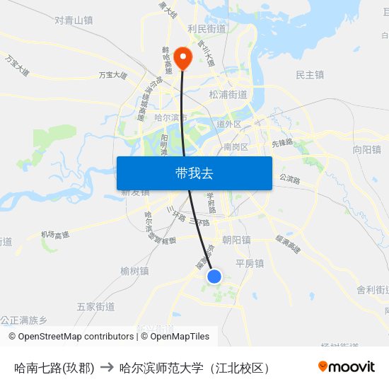 哈南七路(玖郡) to 哈尔滨师范大学（江北校区） map