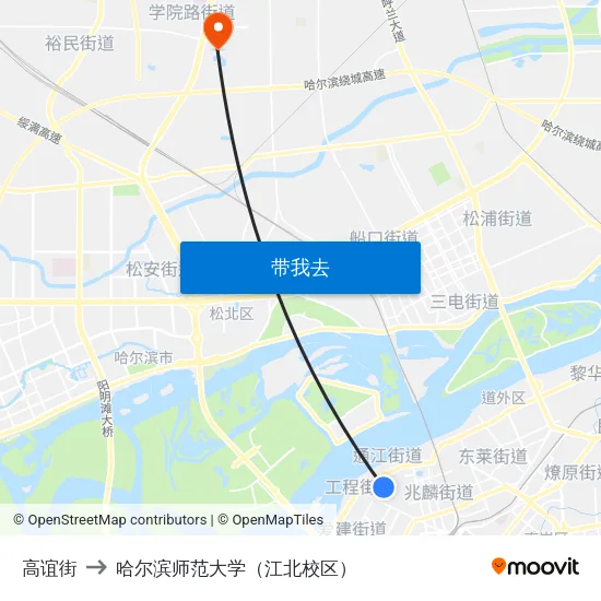 高谊街 to 哈尔滨师范大学（江北校区） map