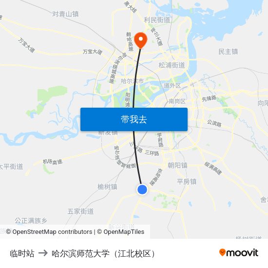 临时站 to 哈尔滨师范大学（江北校区） map