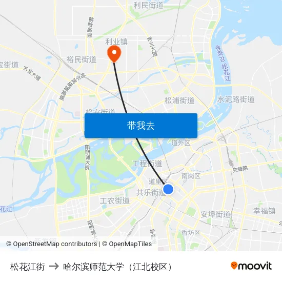 松花江街 to 哈尔滨师范大学（江北校区） map
