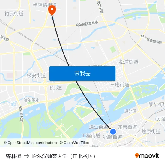 森林街 to 哈尔滨师范大学（江北校区） map