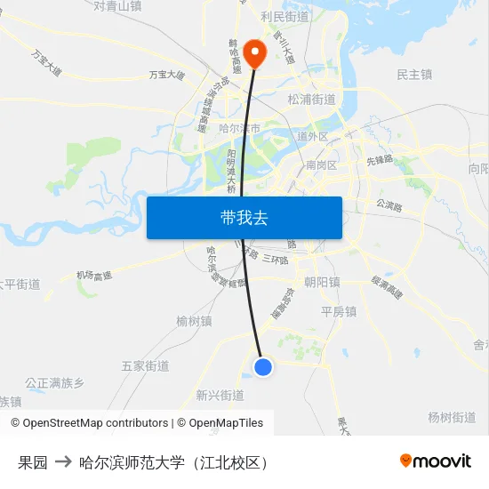 果园 to 哈尔滨师范大学（江北校区） map