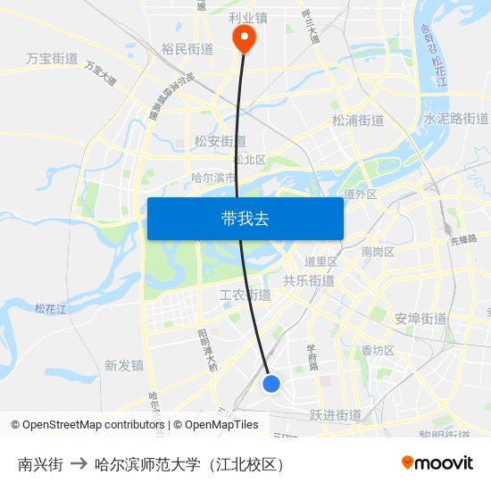 南兴街 to 哈尔滨师范大学（江北校区） map