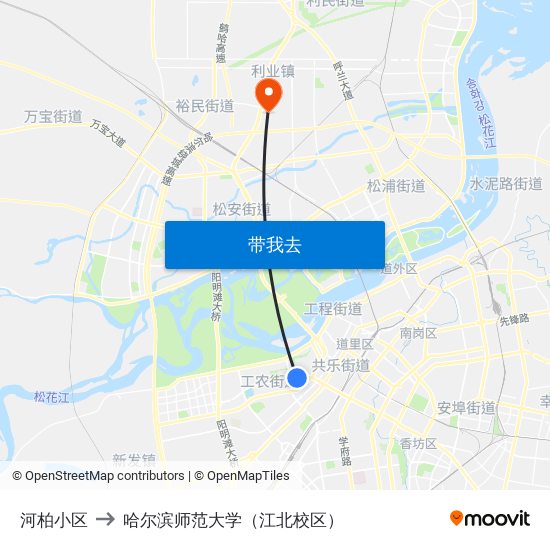 河柏小区 to 哈尔滨师范大学（江北校区） map