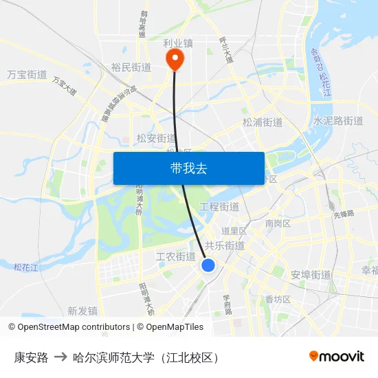 康安路 to 哈尔滨师范大学（江北校区） map