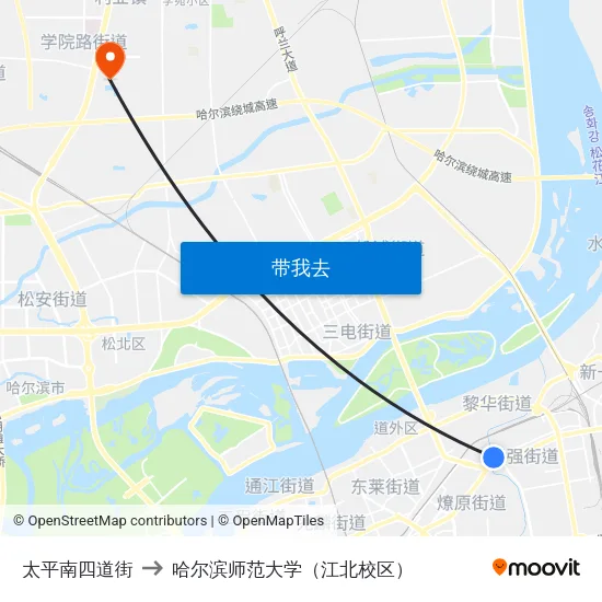 太平南四道街 to 哈尔滨师范大学（江北校区） map