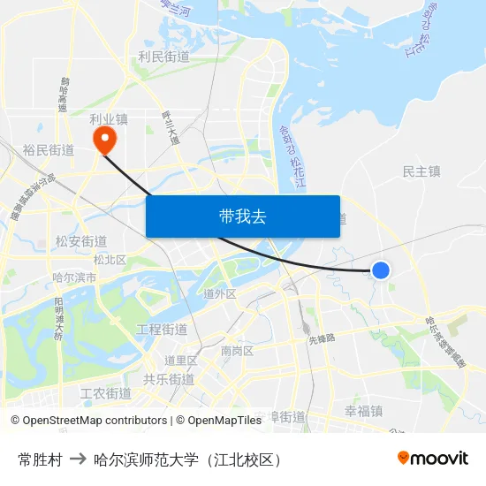 常胜村 to 哈尔滨师范大学（江北校区） map