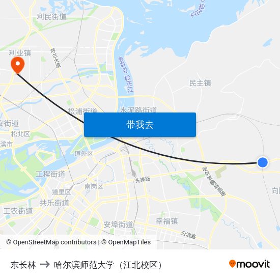 东长林 to 哈尔滨师范大学（江北校区） map