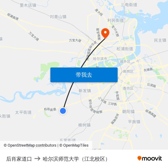 后肖家道口 to 哈尔滨师范大学（江北校区） map