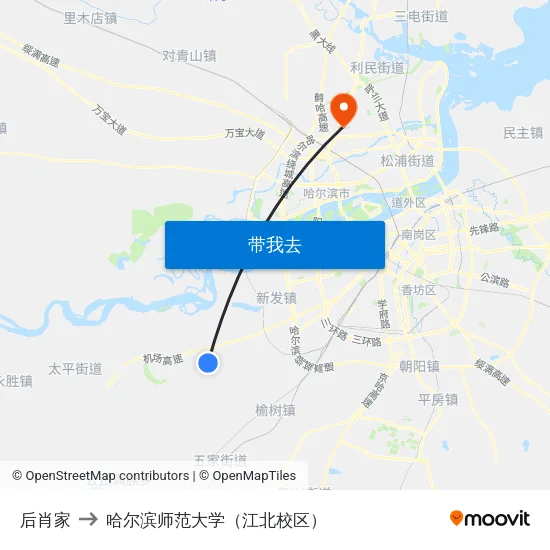 后肖家 to 哈尔滨师范大学（江北校区） map