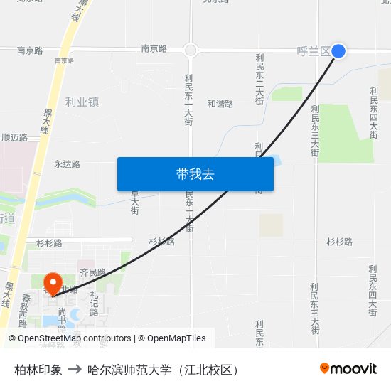 柏林印象 to 哈尔滨师范大学（江北校区） map