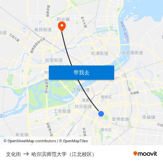 文化街 to 哈尔滨师范大学（江北校区） map