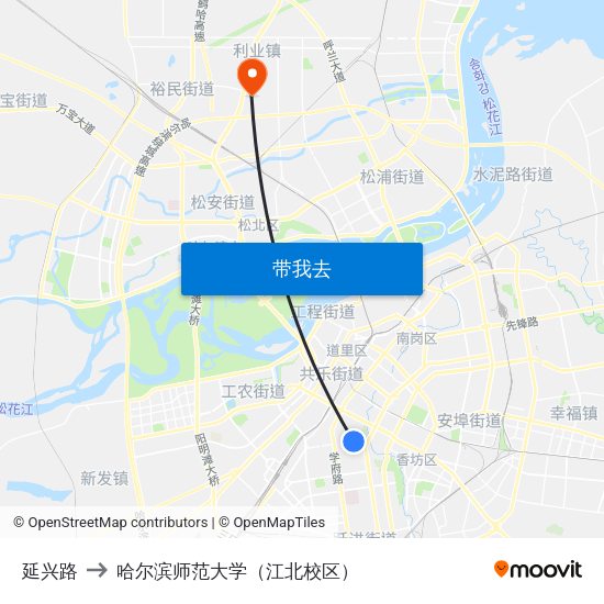 延兴路 to 哈尔滨师范大学（江北校区） map