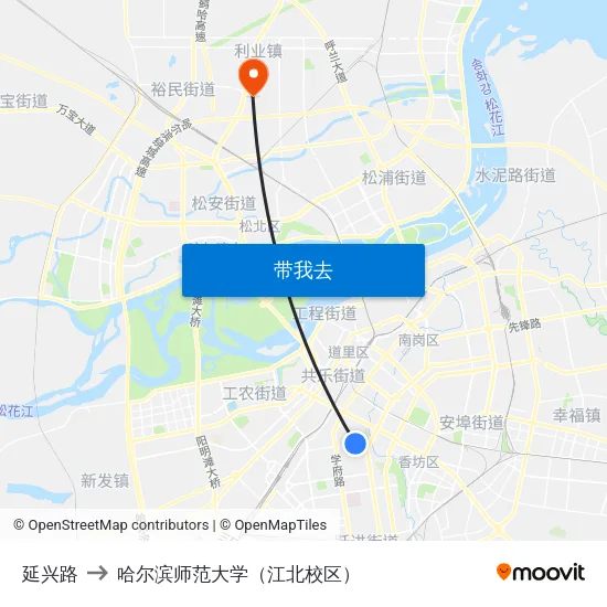 延兴路 to 哈尔滨师范大学（江北校区） map