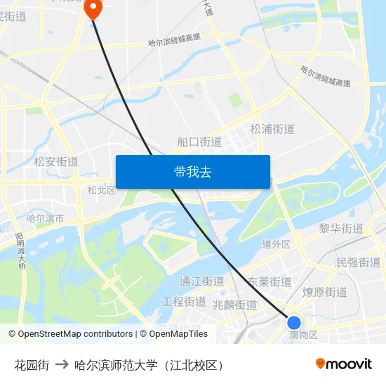 花园街 to 哈尔滨师范大学（江北校区） map