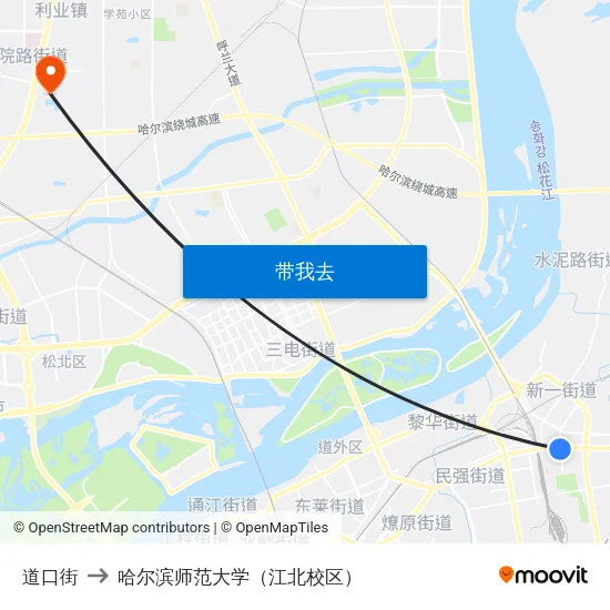 道口街 to 哈尔滨师范大学（江北校区） map