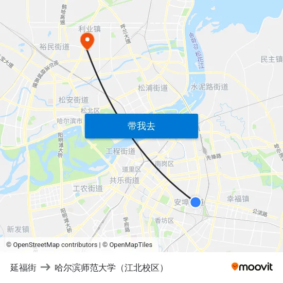 延福街 to 哈尔滨师范大学（江北校区） map