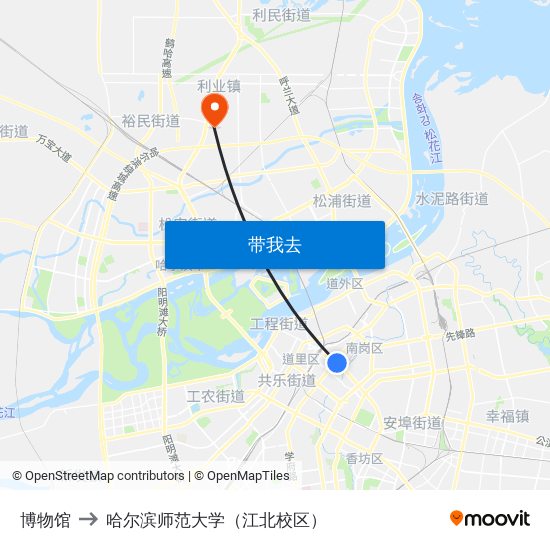 博物馆 to 哈尔滨师范大学（江北校区） map