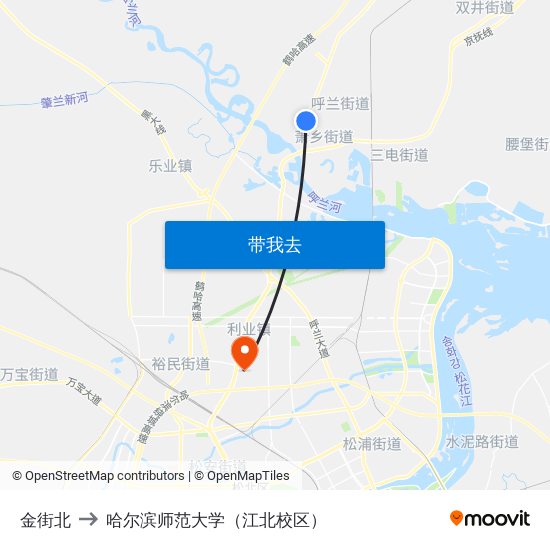 金街北 to 哈尔滨师范大学（江北校区） map