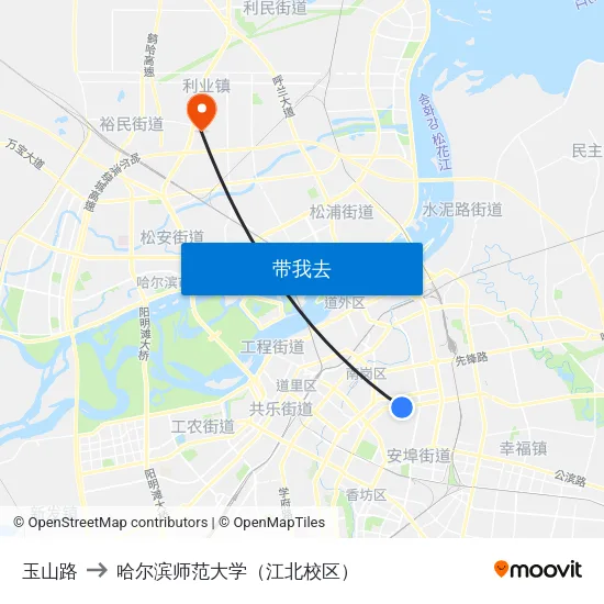 玉山路 to 哈尔滨师范大学（江北校区） map