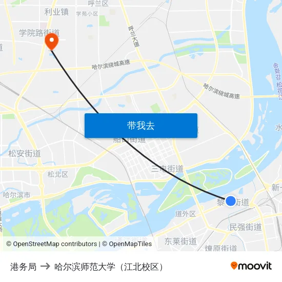 港务局 to 哈尔滨师范大学（江北校区） map