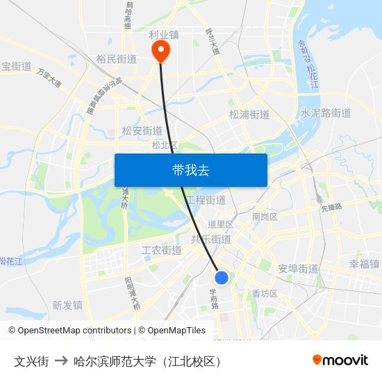 文兴街 to 哈尔滨师范大学（江北校区） map
