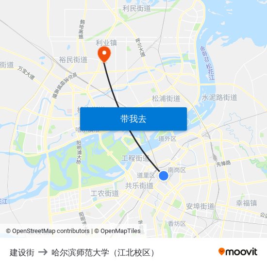 建设街 to 哈尔滨师范大学（江北校区） map