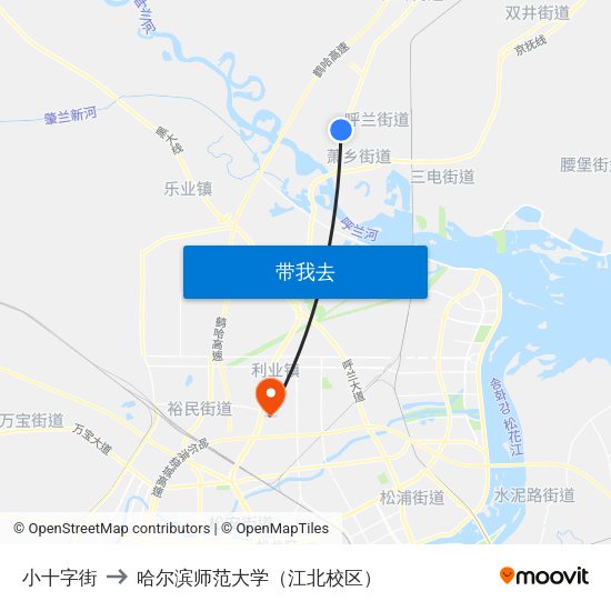 小十字街 to 哈尔滨师范大学（江北校区） map
