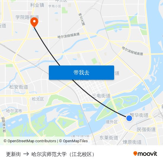更新街 to 哈尔滨师范大学（江北校区） map