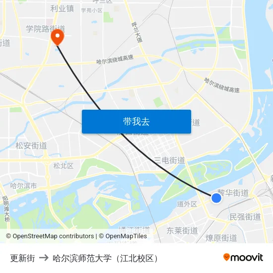 更新街 to 哈尔滨师范大学（江北校区） map