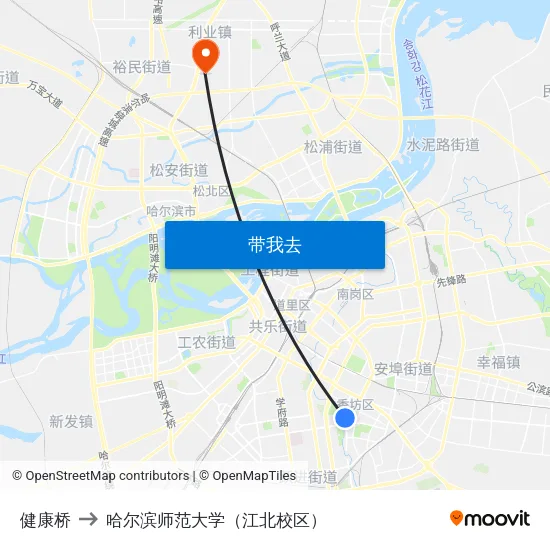 健康桥 to 哈尔滨师范大学（江北校区） map