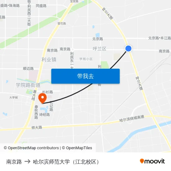 南京路 to 哈尔滨师范大学（江北校区） map