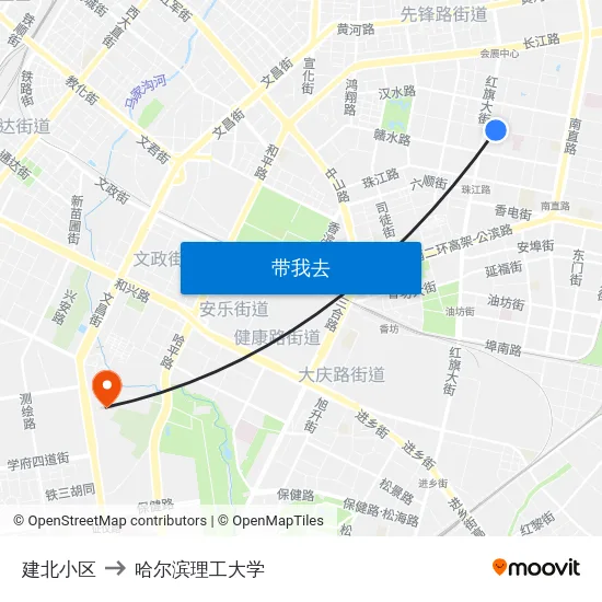 建北小区 to 哈尔滨理工大学 map