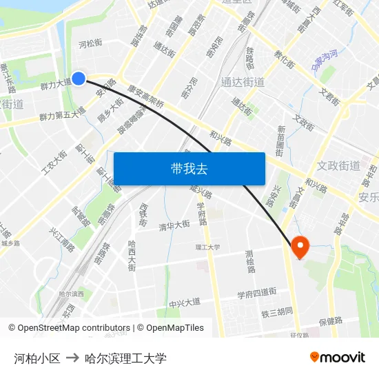 河柏小区 to 哈尔滨理工大学 map