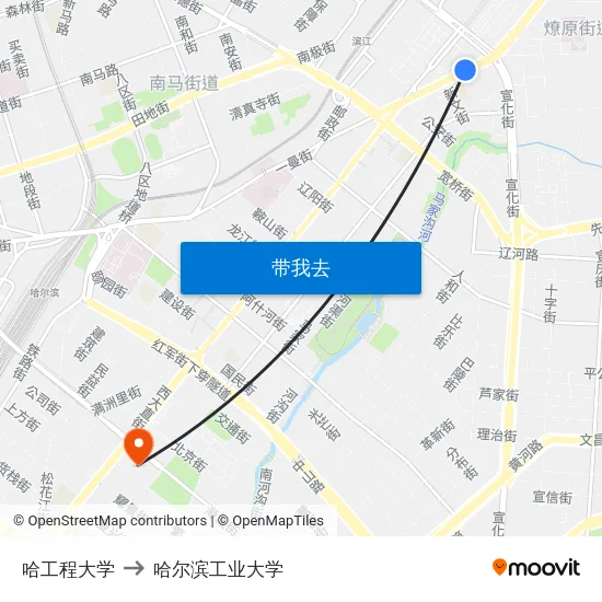 哈工程大学 to 哈尔滨工业大学 map