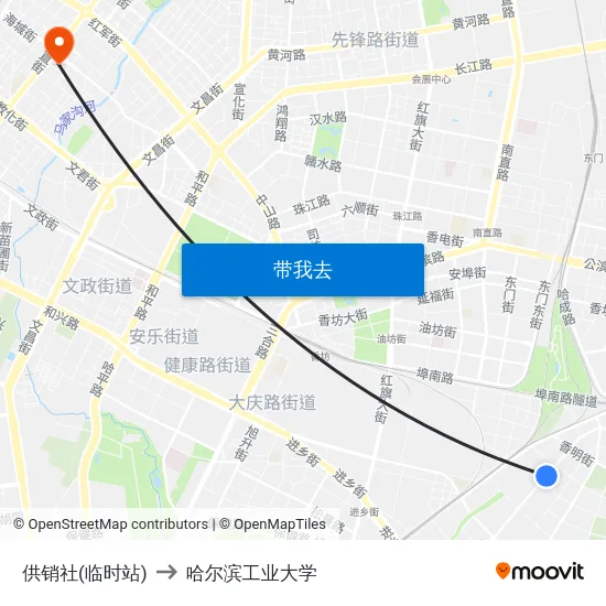 供销社(临时站) to 哈尔滨工业大学 map