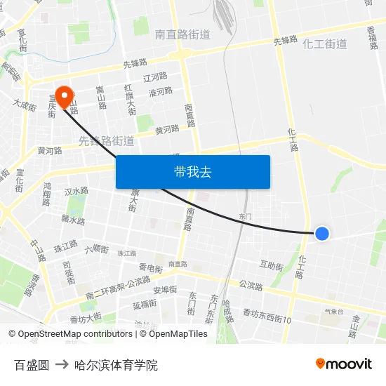百盛圆 to 哈尔滨体育学院 map