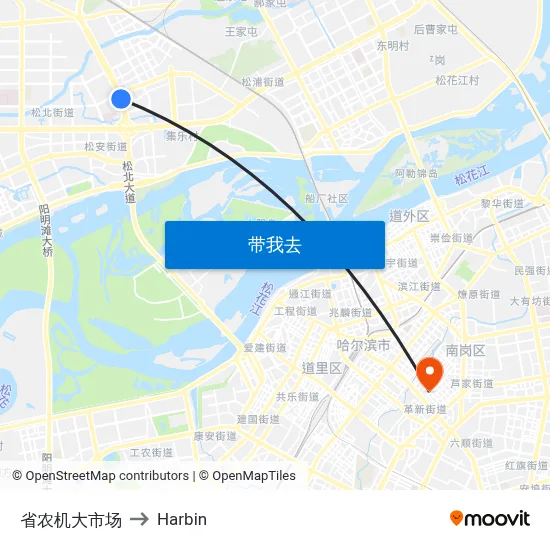 省农机大市场 to Harbin map