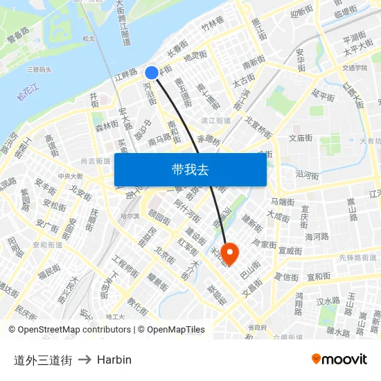 道外三道街 to Harbin map