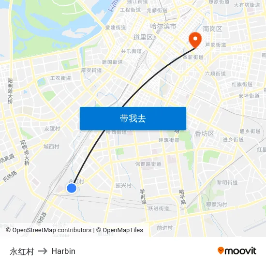 永红村 to Harbin map