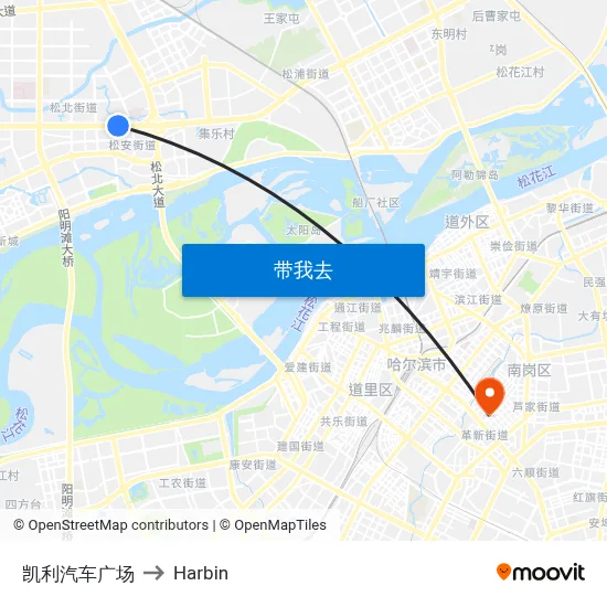 凯利汽车广场 to Harbin map
