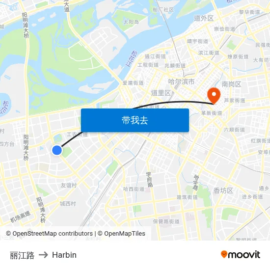 丽江路 to Harbin map