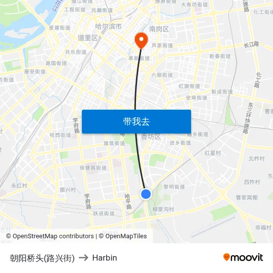 朝阳桥头(路兴街) to Harbin map