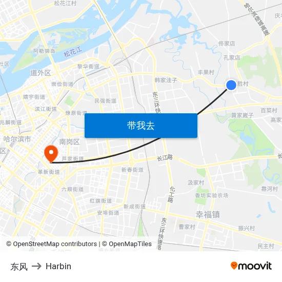 东风 to Harbin map