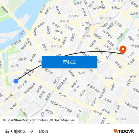 新天地家园 to Harbin map