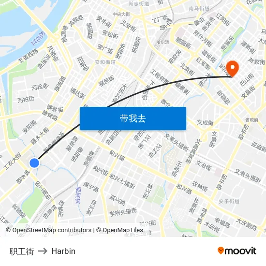 职工街 to Harbin map